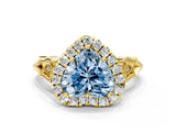 Yellow gold Fancy Blue Heart  Halo Diamond Engagement Ring with Filigree Band and Four-Prong Setting_81