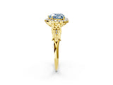 Yellow gold Fancy Blue Heart  Halo Diamond Engagement Ring with Filigree Band and Four-Prong Setting_83