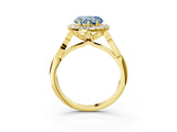Yellow gold Fancy Blue Heart  Halo Diamond Engagement Ring with Filigree Band and Four-Prong Setting_84