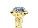 Yellow gold Fancy Blue Heart  Halo Diamond Engagement Ring with Filigree Band and Four-Prong Setting_86