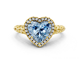 Yellow gold Fancy Blue Heart  Halo Diamond Engagement Ring with Intricate Filigree Band and Four-Prong Setting_37