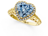 Yellow gold Fancy Blue Heart  Halo Diamond Engagement Ring with Intricate Filigree Band and Four-Prong Setting_38