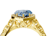 Yellow gold Fancy Blue Heart  Halo Diamond Engagement Ring with Intricate Filigree Band and Four-Prong Setting_41