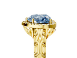 Yellow gold Fancy Blue Heart  Halo Diamond Engagement Ring with Intricate Filigree Band and Four-Prong Setting_42