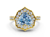 Yellow gold Fancy Blue Heart  Halo Diamond Engagement Ring with Milgrain Band and Four-Prong Setting_37