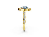 Yellow gold Fancy Blue Heart  Halo Diamond Engagement Ring with Milgrain Band and Four-Prong Setting_39