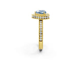 Yellow gold Fancy Blue Heart  Halo Diamond Engagement Ring with Milgrain Pave Band and Four-Prong Setting_14