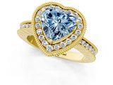 Yellow gold Fancy Blue Heart  Halo Diamond Engagement Ring with Milgrain Pave Band and Four-Prong Setting_40