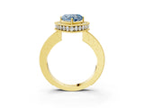 Yellow gold Fancy Blue Heart  Halo Diamond Engagement Ring with Milgrain Pave Band and Four-Prong Setting_42