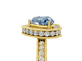 Yellow gold Fancy Blue Heart  Halo Diamond Engagement Ring with Milgrain Pave Band and Four-Prong Setting_44