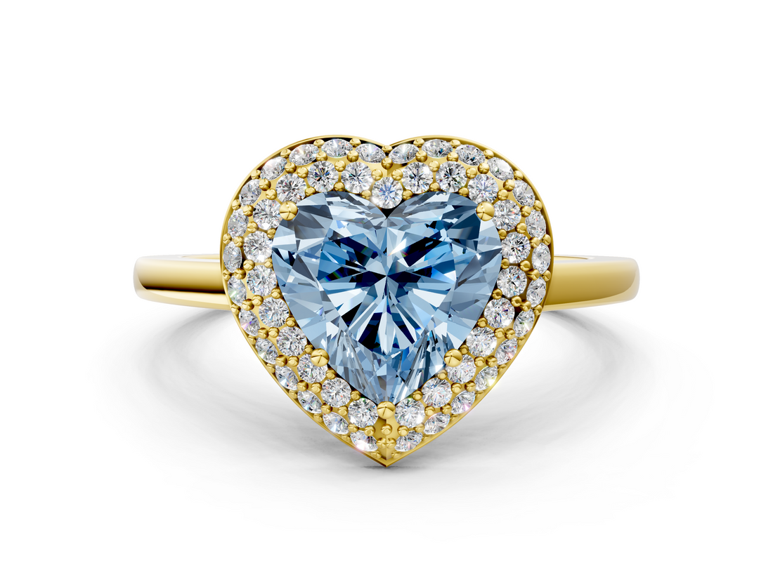 Yellow gold Fancy Blue Heart  Halo Diamond Engagement Ring with Solitaire Band and Four-Prong Setting_20