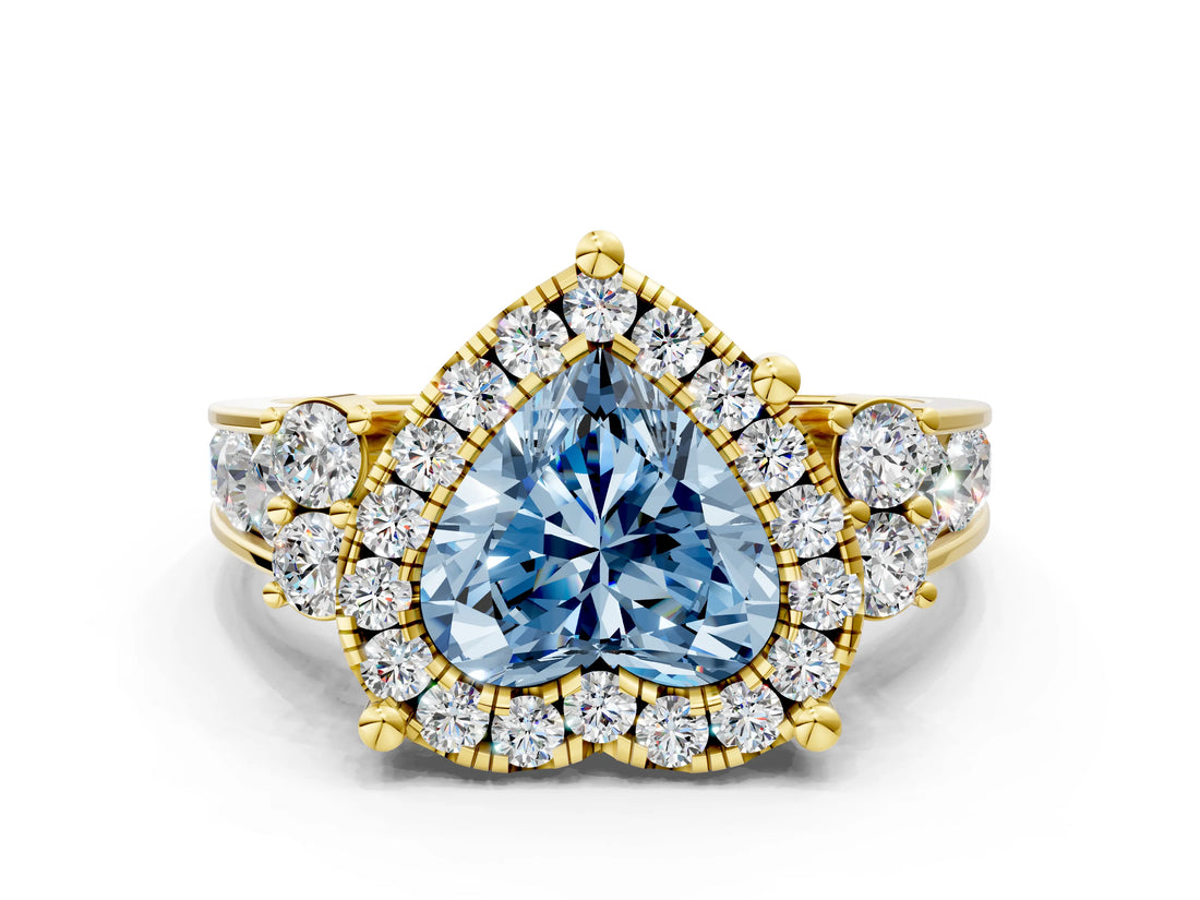 Yellow gold Fancy Blue Heart  Halo Diamond Engagement Ring with Split Shank and Four-Prong Setting_43