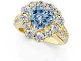 Yellow gold Fancy Blue Heart  Halo Diamond Engagement Ring with Split Shank and Prong Setting_67