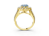 Yellow gold Fancy Blue Heart  Halo Diamond Engagement Ring with Split Shank and Prong Setting_69