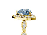 Yellow gold Fancy Blue Heart  Halo Diamond Engagement Ring with Twisted Band and Four-Prong Setting