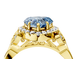 Yellow gold Fancy Blue Heart  Halo Diamond Engagement Ring with Vintage-Inspired Band and Four-Prong Setting_7