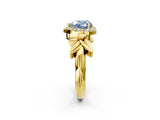 Yellow gold Fancy Blue Heart  Halo Diamond Floral Band with Four-Prong Setting_57