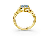 Yellow gold Fancy Blue Heart  Halo Diamond Floral Band with Four-Prong Setting_58