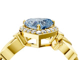 Yellow gold Fancy Blue Heart  Halo Diamond Floral Band with Four-Prong Setting_59