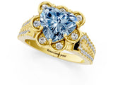 Yellow gold Fancy Blue Heart  Halo Diamond Floral Split Shank Engagement Ring 2