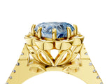 Yellow gold Fancy Blue Heart  Halo Diamond Floral Split Shank Engagement Ring 5