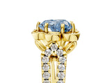 Yellow gold Fancy Blue Heart  Halo Diamond Floral Split Shank Engagement Ring