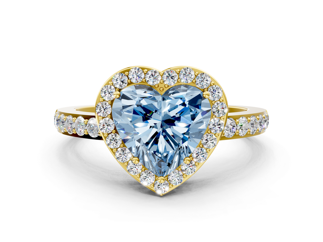 Yellow gold Fancy Blue Heart  Halo Diamond Pavé Band Ring with Prong Setting_20