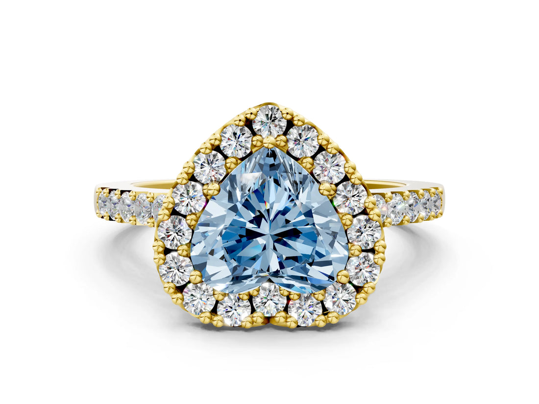 Yellow gold Fancy Blue Heart  Halo Diamond Pavé Solitaire Ring_55