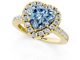 Yellow gold Fancy Blue Heart  Halo Diamond Pavé Solitaire Ring_56