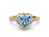 Yellow gold Fancy Blue Heart  Halo Diamond Pave Band Ring with Four-Prong Setting_15