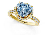 Yellow gold Fancy Blue Heart  Halo Diamond Pave Band Ring with Four-Prong Setting_16