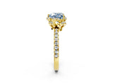 Yellow gold Fancy Blue Heart  Halo Diamond Pave Band Ring with Four-Prong Setting_17