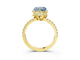 Yellow gold Fancy Blue Heart  Halo Diamond Pave Band Ring with Four-Prong Setting_18