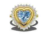 Yellow gold Fancy Blue Heart  Halo Diamond Ring with Milgrain Edge and Round Prong Setting_26