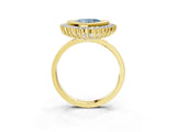 Yellow gold Fancy Blue Heart  Halo Diamond Ring with Milgrain Edge and Round Prong Setting_29