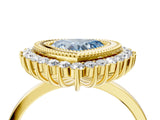 Yellow gold Fancy Blue Heart  Halo Diamond Ring with Milgrain Edge and Round Prong Setting_30