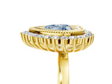 Yellow gold Fancy Blue Heart  Halo Diamond Ring with Milgrain Edge and Round Prong Setting_31