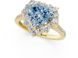 Yellow gold Fancy Blue Heart  Halo Diamond Ring with Pavé Band and Prong Setting_21