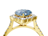 Yellow gold Fancy Blue Heart  Halo Diamond Ring with Pavé Band and Prong Setting_24