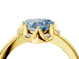 Yellow gold Fancy Blue Heart  Halo Diamond Ring with Round Cluster Setting, Solitaire Band, and Four-Prong Setting_53