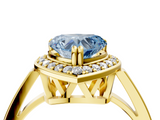 Yellow gold Fancy Blue Heart  Halo Diamond Ring with Split Shank and Four-Prong Setting_66