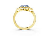 Yellow gold Fancy Blue Heart  Halo Diamond Ring with Tapered Band and Four-Prong Setting_10