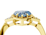 Yellow gold Fancy Blue Heart  Halo Diamond Ring with Tapered Band and Four-Prong Setting_11
