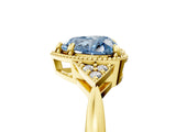 Yellow gold Fancy Blue Heart  Halo Diamond Ring with Tapered Band and Four-Prong Setting_12