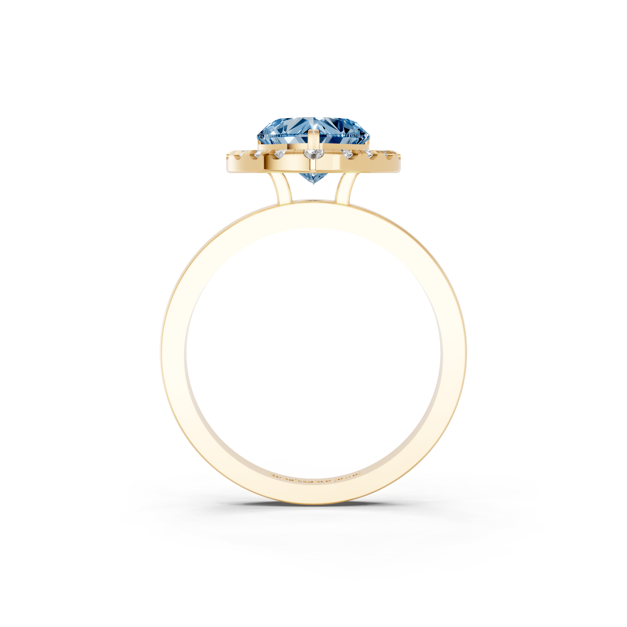 Yellow gold Fancy Blue Heart  Halo Diamond Solitaire with Pavé Band and Four-Prong Setting_19