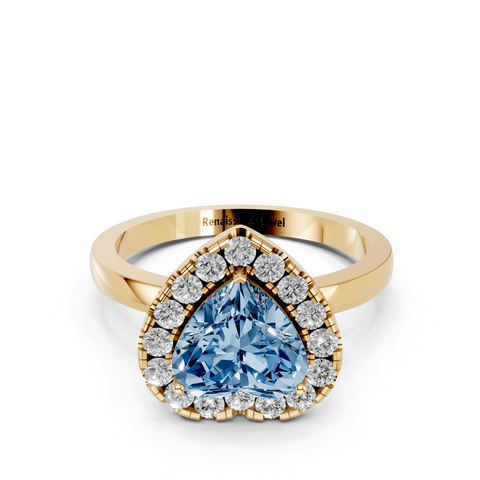 Yellow gold Fancy Blue Heart  Halo Diamond Solitaire with Pavé Band and Four-Prong Setting_25