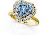 Yellow gold Fancy Blue Heart  Halo Diamond Solitaire with Pavé Band and Four-Prong Setting_57