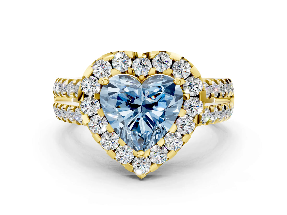Yellow gold Fancy Blue Heart  Halo Diamond Split Shank Engagement Ring with Prong Setting_66