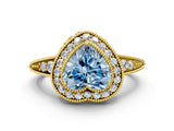 Yellow gold Fancy Blue Heart  Halo Diamond Split Shank Ring with Milgrain Detail_48