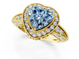 Yellow gold Fancy Blue Heart  Halo Diamond Split Shank Ring with Milgrain Detail_49